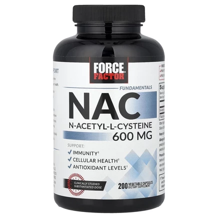 Force Factor, Fundamentals, NAC, N-ацетил-L цистеин, 600 мг, 200 вегетарианских капсул