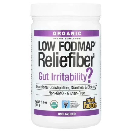Natural Factors, Органический продукт с низким содержанием корма † Reliefiber®, без добавок, 150 г (5,3 унции)