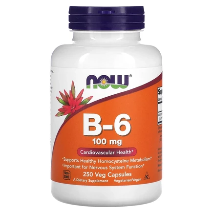 NOW Foods, витамин В6, 100 мг, 250 вегетарианских капсул