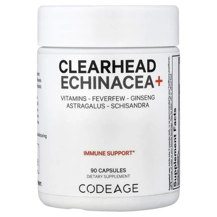 Codeage, Clearhead Echinacea+, витамины, пиретрум, женьшень, астрагал, лимонник, 90 капсул