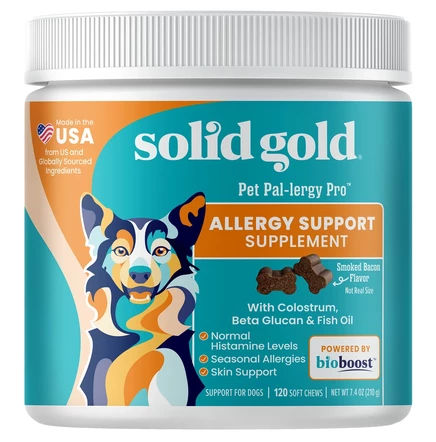 Solid Gold, Pet Pal-Lergy Pro ™, добавка для поддержки аллергии, для собак, с копченым беконом, 120 жевательных таблеток, 216 г (7,6 унции)