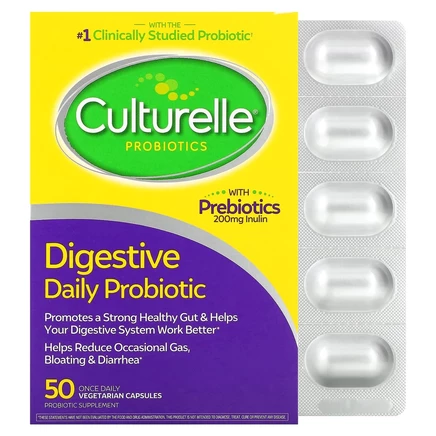 Culturelle, пробиотики, ежедневный пищеварительный пробиотик, 10 миллиардов КОЕ, 50 вегетарианских капсул для приема один раз в день