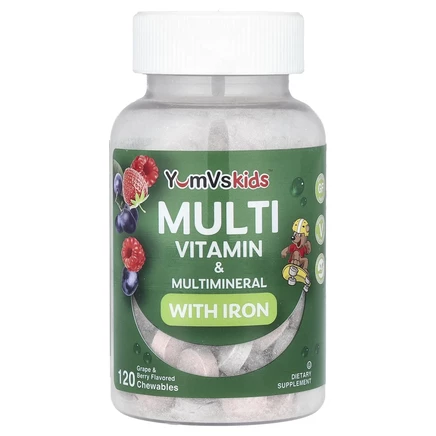 YumVs, Мультивитамины и мультиминералы с железом, виноградом и ягодами, 120 жевательных таблеток