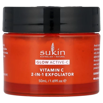 Sukin, Glow Active-C, отшелушивающее средство 2 в 1 с витамином C, 50 мл (1,69 жидк. Унции)