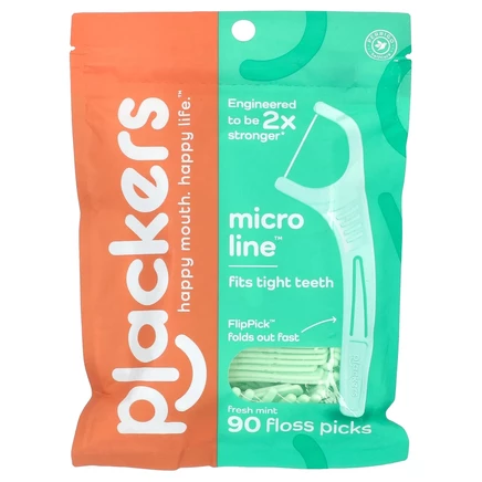 Plackers, Micro Line, зубная нить, свежая мята, 90 шт.
