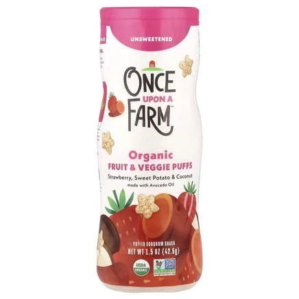 Once Upon A Farm, Органические фрукты и овощи, клубника, батат и кокос, несладкие, 42,5 г (1,5 унции)