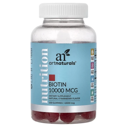 artnaturals, Nutrition, жевательные таблетки с биотином, со вкусом натуральной клубники, 100 жевательных таблеток (5000 мг в 1 жевательной таблетке)