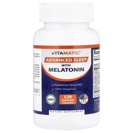 Vitamatic, улучшенный сон с мелатонином, 120 растительных капсул