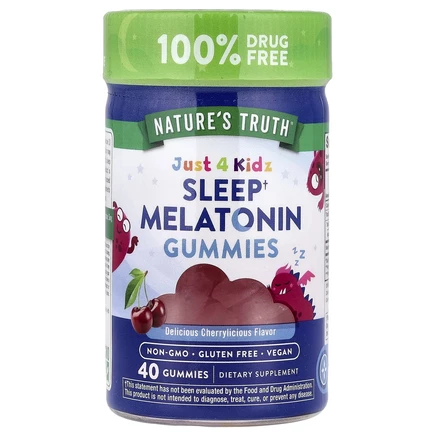 Nature's Truth, Just 4 Kids, мелатонин для сна, со вкусом натуральной вишни, 40 веганских жевательных таблеток