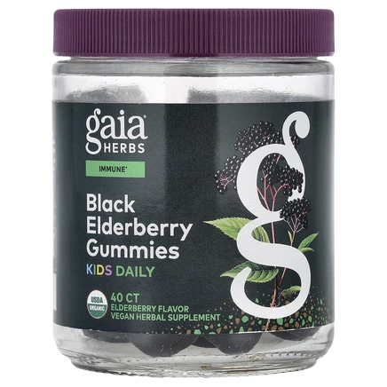 Gaia Herbs, Kids Daily, жевательные мармеладки, черная бузина, 40 веганских жевательных таблеток
