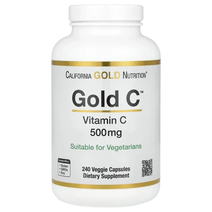California Gold Nutrition, Gold C, витамин C класса USP, 500 мг, 240 вегетарианских капсул