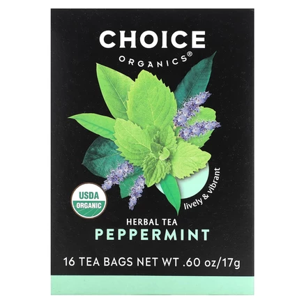 Choice Organic Teas, Herbal Tea, перечная мята, без кофеина, 16 чайных пакетиков, 17 г (0,60 унции)
