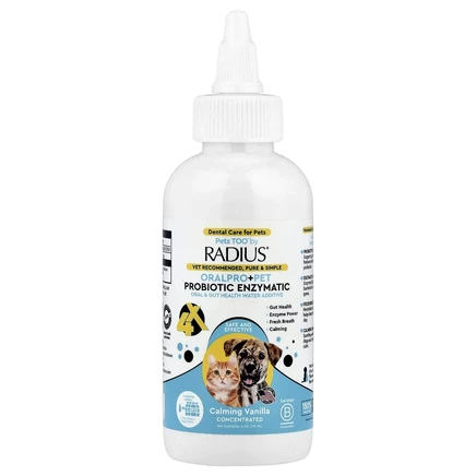 RADIUS, Pets Too ™, OralPro + Pet Probiotic Enzymatic, добавка для здоровья полости рта и кишечника, успокаивающая ваниль, 118 мл (4 унции)