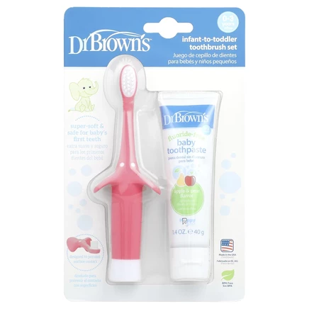 Dr. Brown's, Набор зубных щеток для малышей, для детей от 0 до 3 лет, со вкусом груши и яблока, розовый, 40 г (1,4 унции)