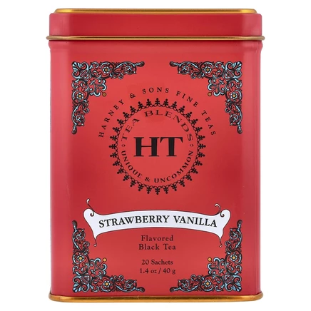 Harney & Sons, черный чай, клубника и ваниль, 20 пакетиков, 40 г (1,4 унции)