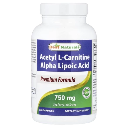 Best Naturals, Альфа-липоевая кислота ацетил L-карнитина, 750 мг, 120 капсул