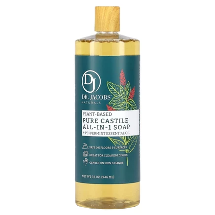 Dr. Jacobs Naturals, Чистое кастильское универсальное мыло на растительной основе, эфирное масло перечной мяты, 946 мл (32 унции)