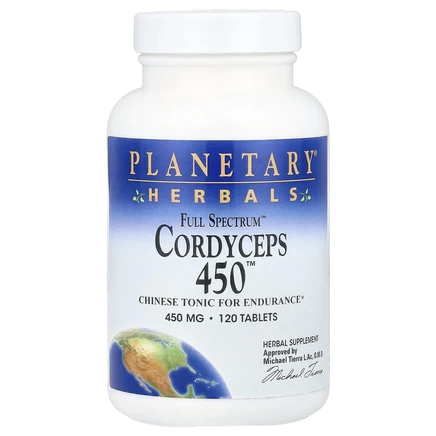Planetary Herbals, Кордицепс Full Spectrum ™ 450, 900 мг, 120 таблеток (450 мг в одной таблетке)