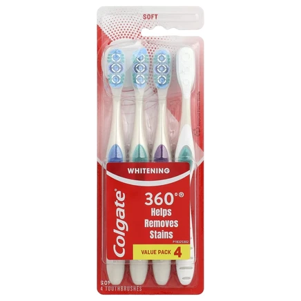 Colgate, Optic White 360, мягкие зубные щетки, 4 зубные щетки
