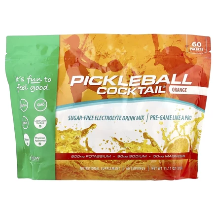Jigsaw Health, Pickleball Cocktail®, смесь для приготовления электролитов, апельсин, 60 пакетиков по 5 г