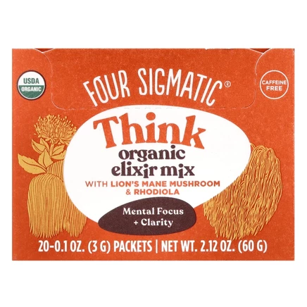 Four Sigmatic, Think, органическая смесь эликсира с грибом ежовиком гребенчатым и родиолой, без кофеина, 20 пакетиков по 3 г (0,1 унции)