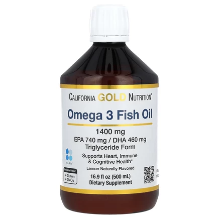 California Gold Nutrition, рыбий жир с омега-3, норвежский триглицерид, натуральный лимонный вкус, 500 мл (16,9 жидк. унции)