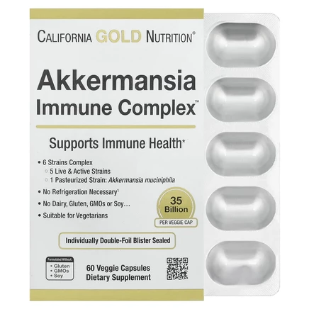 California Gold Nutrition, Akkermansia + пробиотики, комплекс для иммунной системы, 60 растительных капсул