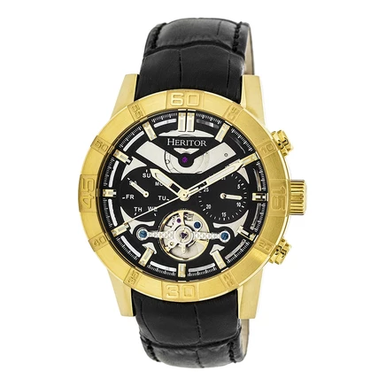 Мужские часы Heritor HR4104, черные, скелетон