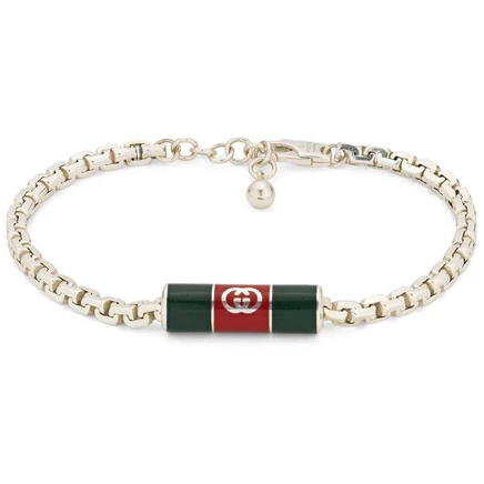 Унисекс-браслет Gucci Web, серебро, зеленый и красный