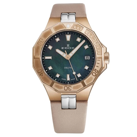 Женские часы Edox Delfin 53020 37RC NANR, перламутровые