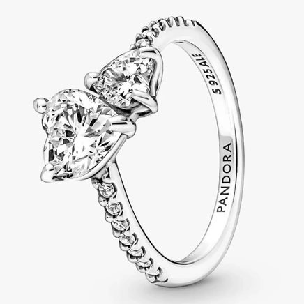 Женское кольцо Pandora Double Heart, серебряное