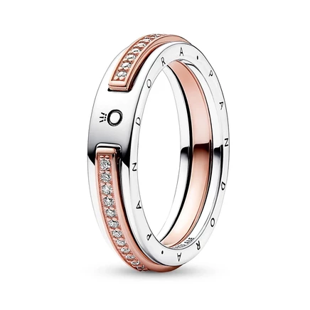 Женское кольцо Pandora Signature Logo, двухцветное