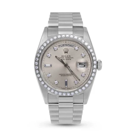 Унисекс-часы Rolex 18046 с бриллиантами, серебристые