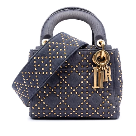 Женская сумка Dior Lady Dior, мини, джинсовая, с шипами