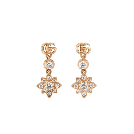 Серьги-подвески Gucci Flora с бриллиантами, розовое золото