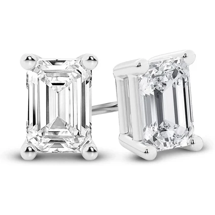 Пусеты Brilliant Diamond, изумрудная огранка, белое золото