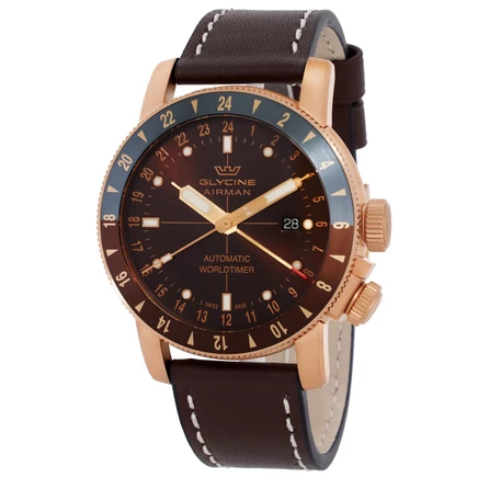 Мужские часы Glycine Airman 44 GMT GL0549, коричневые