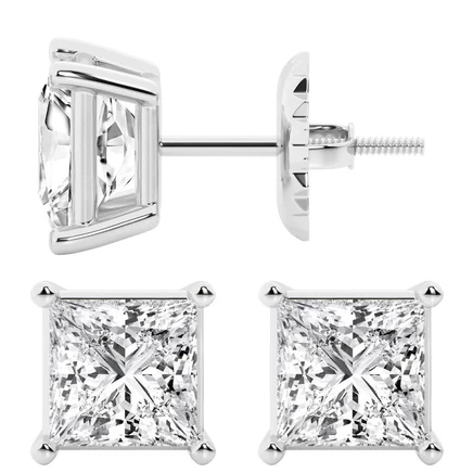 Пусеты Brilliant Diamond 6 карат, принцесса, 14K белое золото