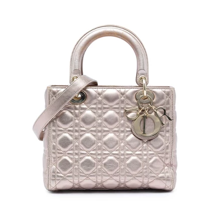 Женская сумка Dior Lady Dior, металлик, кожа, б/у