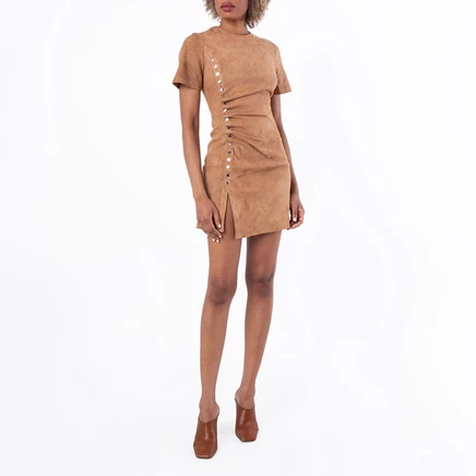 Женское платье Rabanne Suede Draped, карамельное