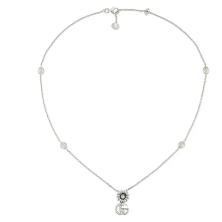 Женское колье Gucci GG Marmont Double G Flower, серебро
