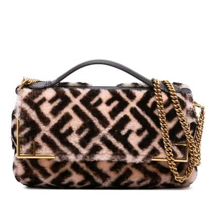 Женская меховая сумка Fendi Zucca Double F Baguette