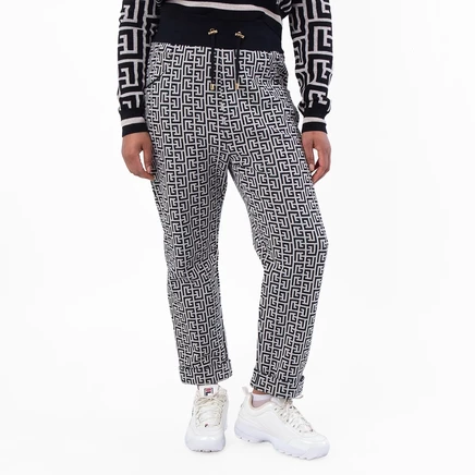 Женские брюки Balmain с монограммой, кремовые/черные