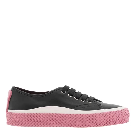 Женские кроссовки Ferragamo Contrast Sole, кожаные, черные