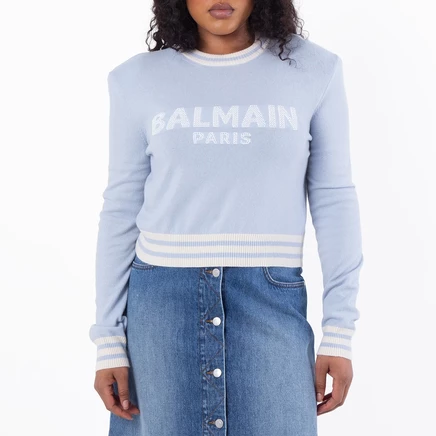 Женский свитер Balmain с логотипом, голубой/белый