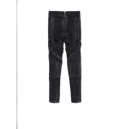 Мужские джинсы Balmain с ремнями, черные