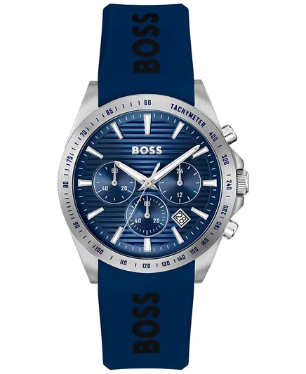 Мужские кварцевые часы Hugo Boss Strike с хронографом из силикона синего цвета, 41 мм, синие