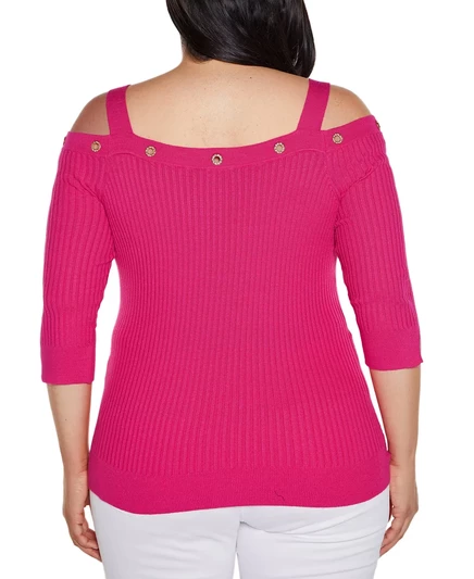 Свитер с открытыми плечами Belldini Plus Size Black Label, украшенный стразами и люверсами pomegranate punch