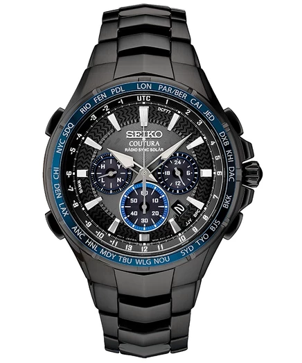Мужские часы Seiko Coutura радиосинхр. солнечные хронограф 44,5 мм, черные