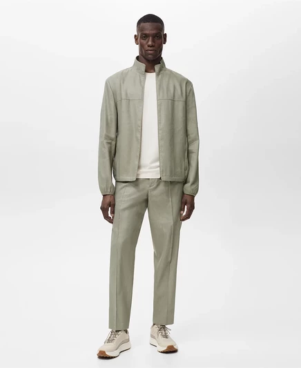 Мужская льняная куртка Mango на молнии olive green